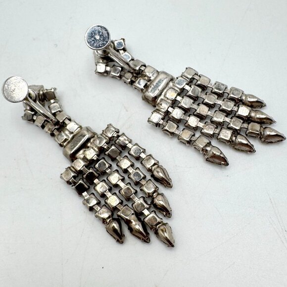 Eisenberg Chandelier Earrings Unsigned Rhinestone Cascading Screwback 2.5" Vtg - Picture 3 of 8